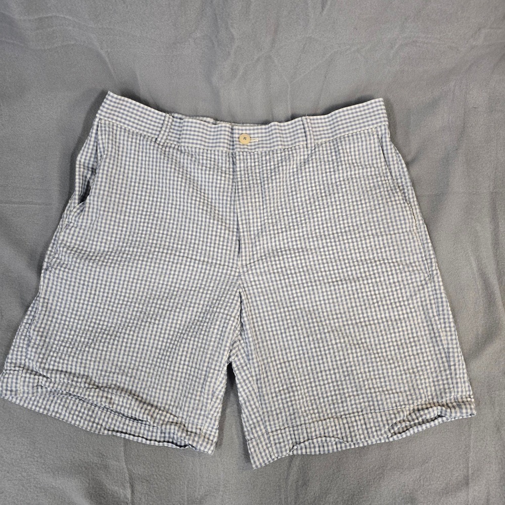 Southern Tide Skipjack Blue Gingham Seersucker Shorts Mens 36 Flat Front 11662